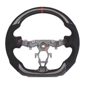 พวงมาลัยคาร์บอนไฟเบอร์หุ้มหนังสำหรับรถยนต์นิสสัน เซนทรา 370Z ปี 2008-2020 พวงมาลัยรถแข่งหุ้มหนังเย็บด้ายสีแดง - Product Image 4