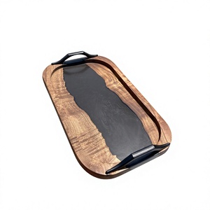 Elegant Handmade <b>Epoxy</b> Resin River Wood Serving Tray with Polished Metal Handles for Charcuterie, Cheese, <b>Coffee</b> & Tea Serving - Product Image 1