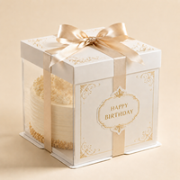 Boîte à gâteau carrée autoportante personnalisable avec fenêtre transparente, emballage en papier portable recyclable, pelliculage mat