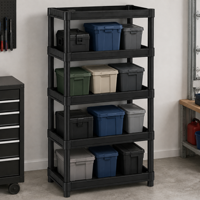 Étagère de rangement en plastique PP à un seul niveau, capacité de 200 lb, pliable, gain de place, design moderne, pour vêtements