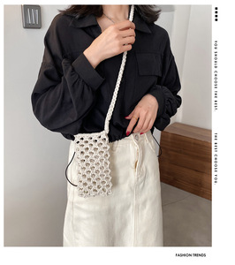 Borsa a <span class=keywords><strong>Tracolla</strong></span> Piccola Quadrata in Macramè Intrecciata a Mano in Corda di Cotone all'Ingrosso per Vacanze al Mare - Product Image 2