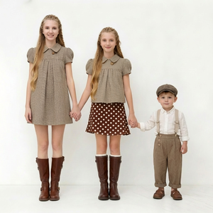 Abito da Bambina Personalizzato in Tweed Classico, 100% Poliestere Traspirante, Manica Corta Invernale, Colletto <span class=keywords><strong>Peter</strong></span> <span class=keywords><strong>Pan</strong></span>, Linea A - Product Image 1