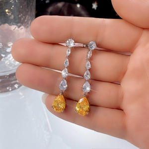 Boucles d'oreilles pendantes en diamant jaune E1785, forme goutte d'eau, sertissage griffe, bijoux de luxe en cristal pour femme, pour mariage - Product Image 6