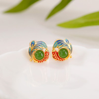 S925 Sterling Silber Jade Perlen Bernstein Silber Ohrringe