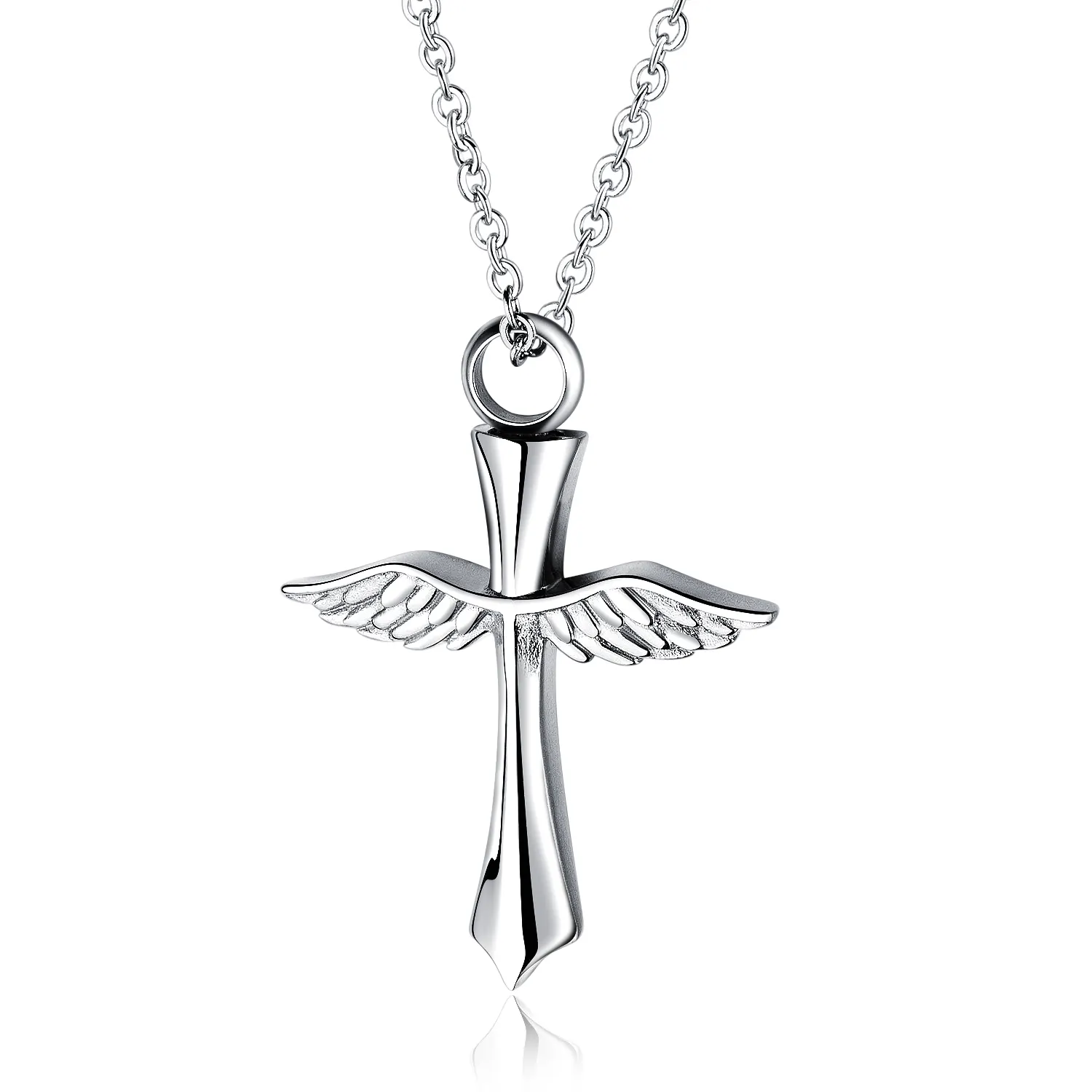 Kalung guci kremasi silang sayap malaikat untuk abu manusia perhiasan liontin kenang-kenangan hewan peliharaan untuk ibu ayah