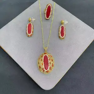 Conjunto de joias de luxo com pedras naturais turmalina jade malaio original moda moda