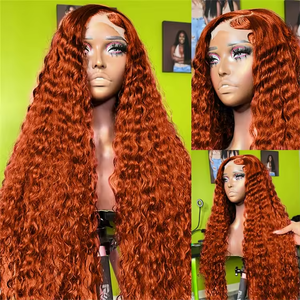 Perruque en cheveux humains Deep Wave 180% 250% 350% orange, perruques en cheveux humains couleur gingembre avec dentelle frontale transparente pour femmes noires - Product Image 3