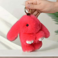 Pendentif Lapin en Peluche Doux et Mignon de 15 cm avec Pompon en Fausse Fourrure pour Voiture, Sac ou Porte-clés