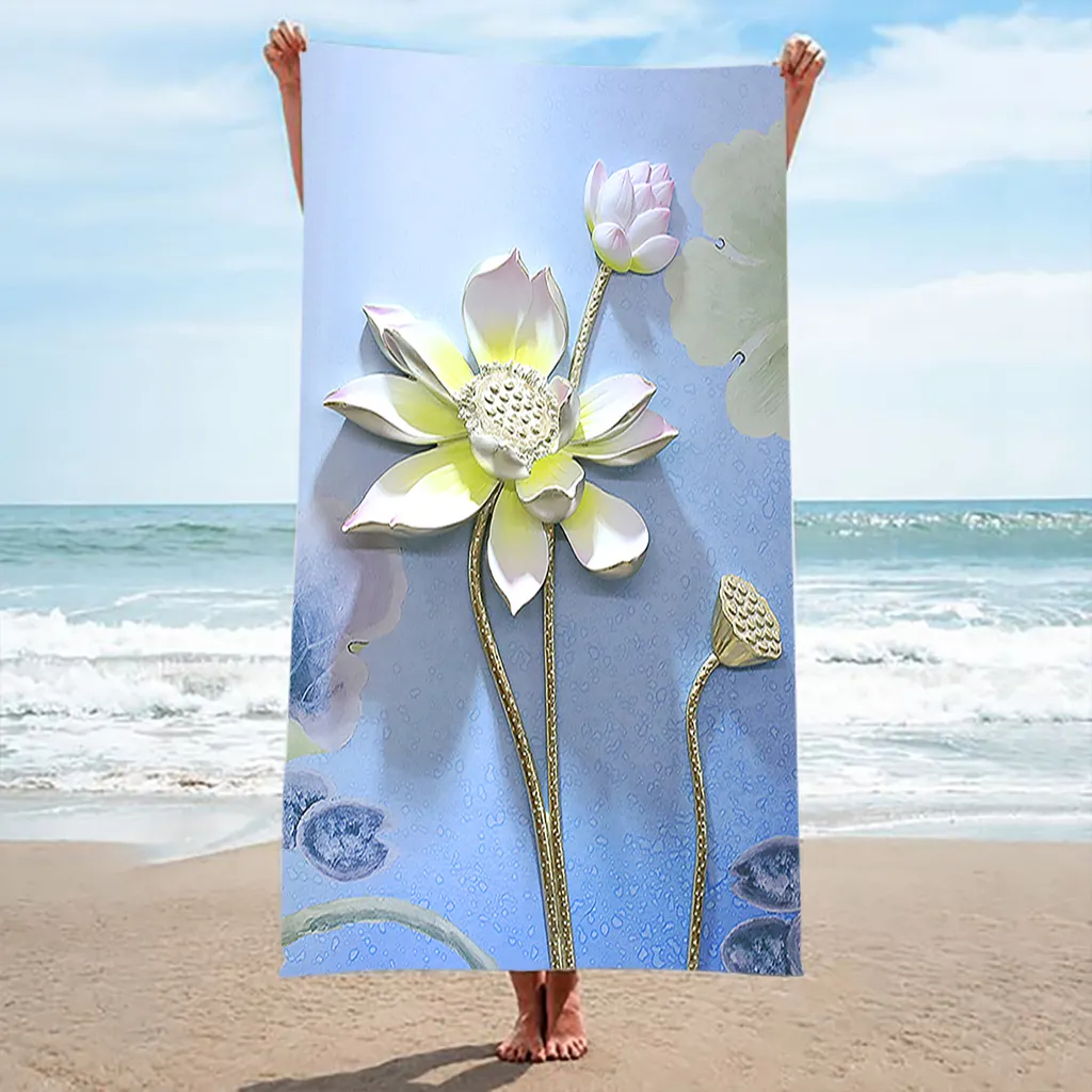 Prix usine sans sable microfibre luxe serviette de plage microfibre personnalisé fleur serviette de plage avec logo impression personnalisée