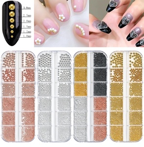 Mini Cuentas de Acero Inoxidable para Decoración de Uñas, 12 Compartimentos, Tamaños Mixtos de 1-3mm, Plata, Oro Rosa, Micro Bolas, Caja para Manicura - Product Image 1