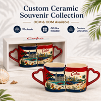 Juego de Tazas de Cerámica con Diseño de Recuerdo de Cuba, Tazas de Cerámica para Turistas con Asa en Forma de Corazón, Diseño Personalizado de Ciudades Globales, OEM, ODM, Venta al Por Mayor