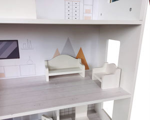 Cina fabbrica bambini paly giochi di abilità pratiche da te tre strati 8 pz mobili in legno grande casa delle bambole per le ragazze - Product Image 3