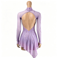 Robe de patinage artistique à col haut et manches longues, ornée de strass, en tissu mesh, pour compétition et spectacle sur glace, pour adultes et enfants