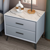 Table de chevet moderne de luxe avec plateau en marbre, en bois blanc et gris, avec 2 tiroirs, en cuir, pour chambre à coucher, hôtel, design multifonctionnel