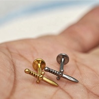 Pendientes de Moda en Forma de Espada de 16G, Titanio G23, Punta de Daga sin Rosca, Joyería Perforada al por Mayor