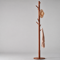 Porte-manteau et porte-chapeaux sur pied en bois massif, design vertical suspendu, rangement mobile, écoresponsable, en bois de hêtre, style minimaliste, avec miroir