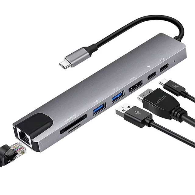 UNIEAN PD100W Type c Hub Docking Station 8 in 1 Usb c Hub UHD 4K30Hz USB3.0 C Hub Multi Splitter for Iphone to PC Network