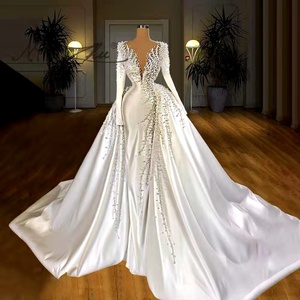 Giugno ARSM67215 abito da sposa a sirena con maniche lunghe in paillettes di lusso