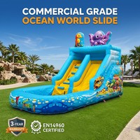 Toboggan aquatique gonflable commercial à double voie sur le thème des créatures marines, imprimé pieuvre et hippocampe, en PVC, garantie 3 ans, installation facile