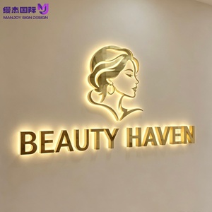 Insegna per Negozio Personalizzata in Acciaio Inox con Specchio Dorato Retroilluminato a LED 3D, Insegna Aziendale Personalizzata per Interni ed Esterni, Motivo e <span class=keywords><strong>Font</strong></span> Personalizzabili Gratuitamente - Product Image 1