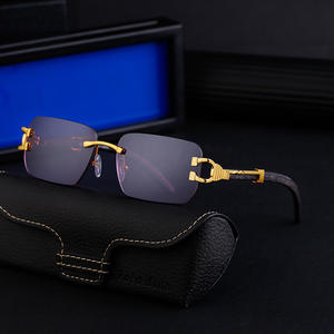 Lunettes de soleil sans monture Polo Haus pour homme, verres PC UV400, branches en imitation bois noir, style Instagram - Product Image 3