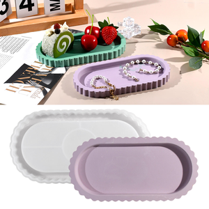 Moule en silicone ovale floral pour plateau, fabrication de bijoux en résine, <span class=keywords><strong>porte</strong></span>-bougie, vente chaude, pour débutants - Product Image 1