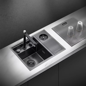 Évier <span class=keywords><strong>de</strong></span> cuisine double cuve en acier inoxydable noir fait main avec robinet moderne <span class=keywords><strong>de</strong></span> luxe, grand format, épaisseur personnalisée, garantie 3 ans - Product Image 2