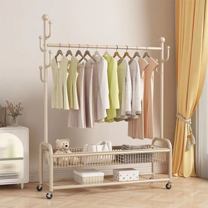DM Golden Three-Layer Metal High Quality Clothing Rack with Wheels and Storage Shelf for Wardrobe Use - Product Image 2