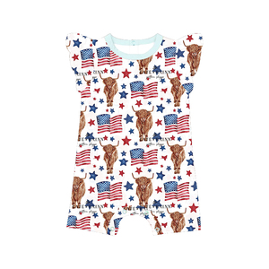 Ropa Infantil para el 4 de Julio, Ropa de Bebé de Alta Calidad, Monos con Mangas con Volantes y Estampado Floral, Venta al por Mayor - Product Image 6