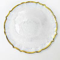 Vaisselle 13 pouces en verre à rebord doré pour la décoration de mariage Assiettes de présentation pour mariage en forme de fleur