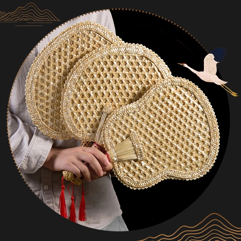 Винтажный соломенный веер ручной работы для китайских мужчин и женщин летний портативный веер в виде пальмового листа