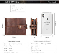 Dompet Kulit Anti RFID Gaya Vintage, Dompet Lipat Dua Kulit Sapi Asli Pria Dengan Penutup Kancing Jepret