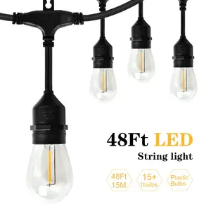 Su geçirmez parti veranda bahçe küre E26 E27 S14 ampul Ip65 dekor açık İngiltere Edison 48ft Led Cafe Festoon dize ışık