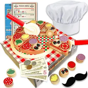 hot sale pretend wooden kitchen toys wooden cutting pizza toys early educational wooden toys for child kids craft set