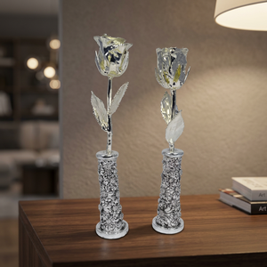 Moderno Florero Plateado Hecho a Mano con Diseño de Rosas, Lujoso Adorno Decorativo para el Hogar, Colección de Artículos de Regalo para Mesa - Product Image 1