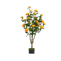 Grandes fleurs artificielles en pot, arbres de camélia artificiels d'intérieur et d'extérieur, bonsaïs de camélias avec fleurs orange, vente en gros