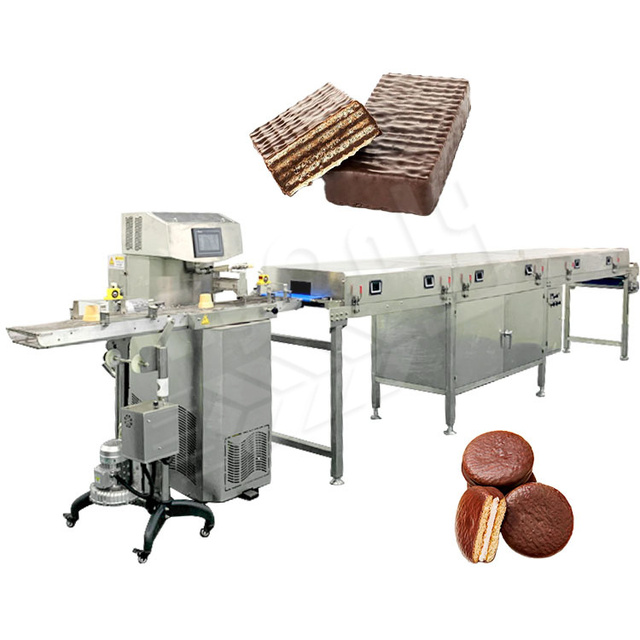 Candy Cooling Tunnel System Automatic Chocolate Enrobing Line Wafer Chocolate Coating Machine Frozen Fruit