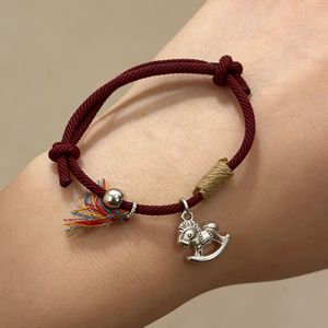 999 Pure Silver Horse Charm Woven <b>Bracelet</b> For Women Lucky Red <b>Rope</b> Everyday Wear Chinese Style Jewelry - Product Image 4