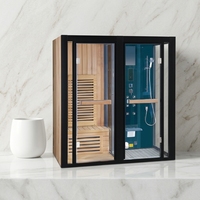 Cabine de douche et sauna infrarouge combinée, en bois de pruche, avec zone de douche humide indépendante pour usage domestique