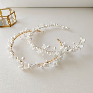 Serre-tête diadème floral en porcelaine blanche fait à la main, bandeau de cheveux torsadé en coquillage, accessoire de cheveux <span class=keywords><strong>couronne</strong></span> de mariée pour filles - Product Image 4