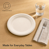 Assiettes en papier rondes de 9 pouces 100 % compostables et biodégradables, blanches, épaissies, en bagasse, écologiques pour fêtes et mariages