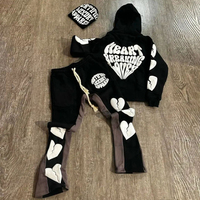 Setelan Training Musim Dingin Pria Warna Kontras dengan Hoodie Puff Print Logo Bordir dan Jogger 3D Model Melebar Teknik Beaded