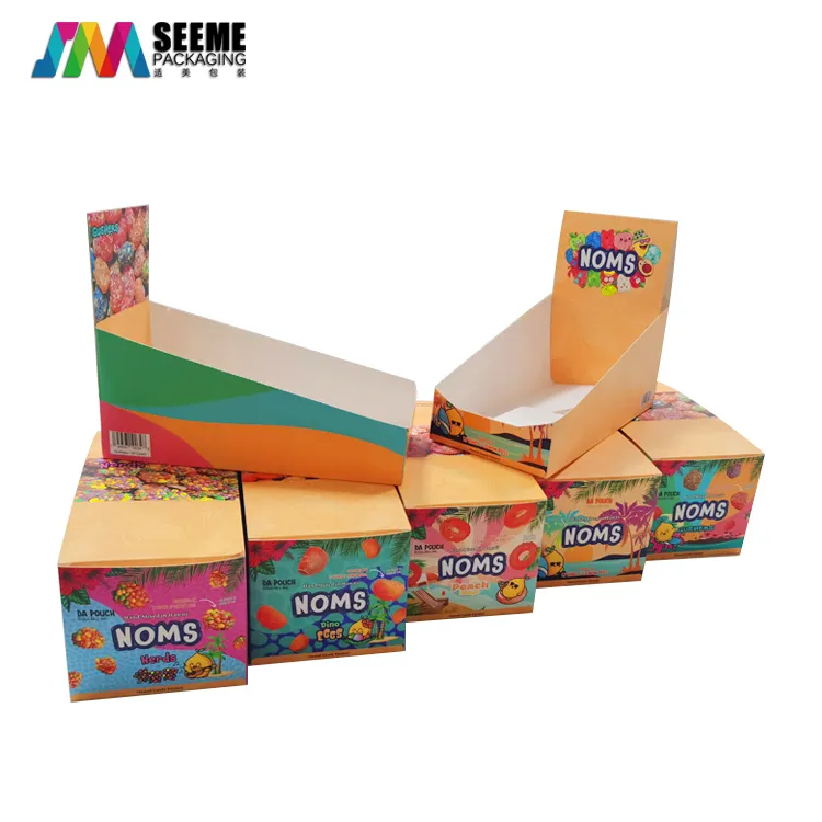 Großhandel benutzer definierte Logo gedruckt Papier Karte Süßigkeiten Gelee Schokoriegel Snack Babynahrung Verpackung Einzelhandel Zähler Papier Display Boxen