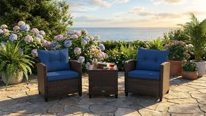 PE Rattan Bistro Set for Outdoor Balcony Porch <b>Garden</b> [BeNK] 3-Piece Modern Wicker Outdoor Bistro Furniture Set - Product Image 5