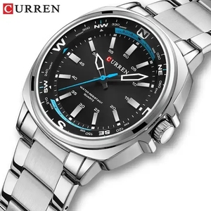 Reloj de Cuarzo CURREN 8455 Nuevo, Azul, Diseño de Dibujos Animados, Estilo Antiguo, Casual, para Hombre, Correa de Acero Inoxidable, Cristal Resistente al Agua, para Negocios - Product Image 3
