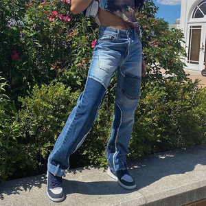 <span class=keywords><strong>Pantaloni</strong></span> in Denim da <span class=keywords><strong>donna</strong></span> con Design <span class=keywords><strong>Boyfriend</strong></span> Patchwork <span class=keywords><strong>pantaloni</strong></span> di Jeans con taglio dritto a gamba larga - Product Image 5