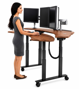 Curved Wood Dual Monitor <b>Adjustable</b> Extendable Portable <b>Office</b> Workstation Pedestal <b>Desk</b> China Origin for Home and <b>Office</b> - Product Image 4