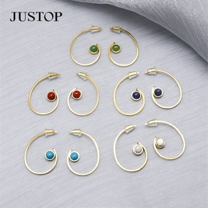 Vente en gros de bijoux nouveau design boucles d'oreilles pendantes géométriques respectueuses de l'environnement en acier inoxydable plaqué or 18 carats pierre naturelle - Product Image 5
