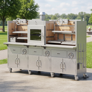 Parrilla Grande de Acero Inoxidable para Ahumar y Asar al Aire Libre con Ruedas Manuales, Parrilla Argentina Comercial para Restaurantes - Product Image 1