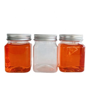 200ml Square Plastic Container with Aluminum Lid, PET Empty Transparent Plastic Honey Jar